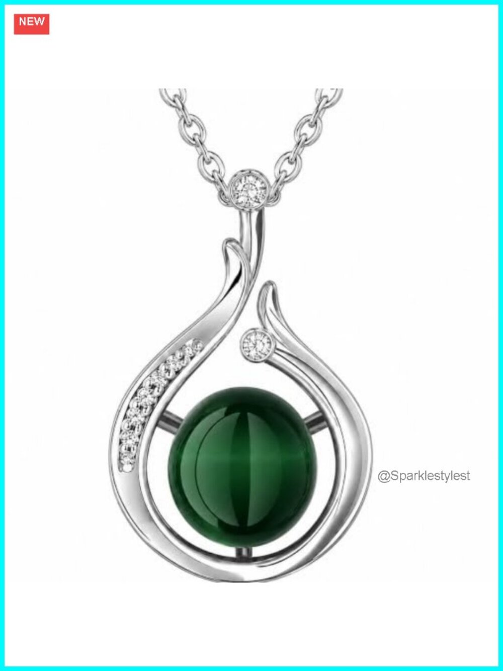 Green Bead Teardrop Pendant Necklace, Dainty Chain, Hypoallergenic Adjustable